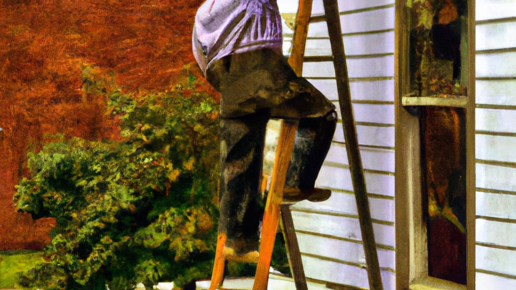 Man climbing ladder on Appleton, New York home to replace roof