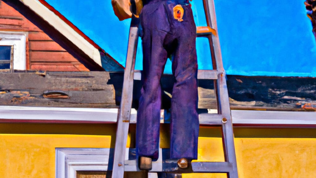 Man climbing ladder on Arnold, California home to replace roof