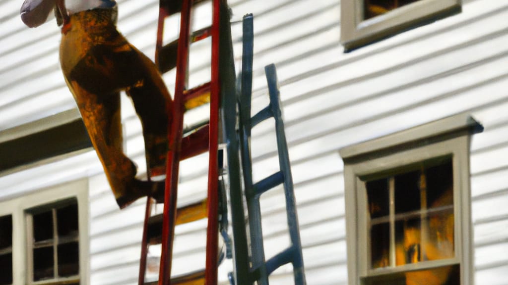 Man climbing ladder on Athens, Wisconsin home to replace roof
