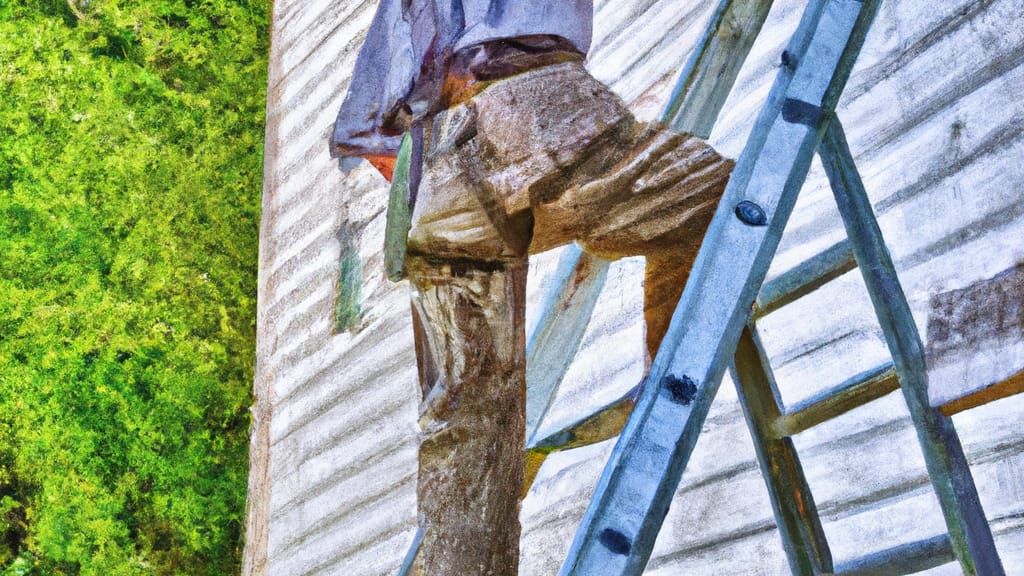 Man climbing ladder on Audubon, Minnesota home to replace roof