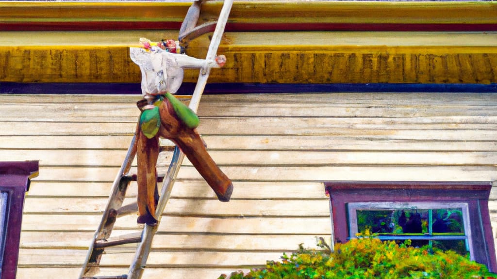 Man climbing ladder on Avalon, Wisconsin home to replace roof
