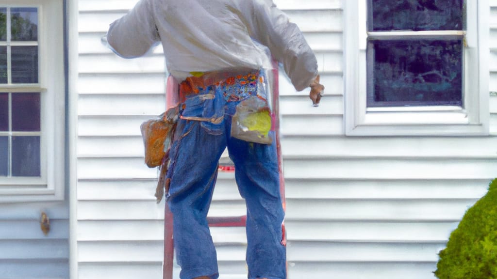 Man climbing ladder on Bayville, New Jersey home to replace roof