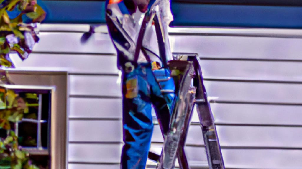 Man climbing ladder on Bechtelsville, Pennsylvania home to replace roof