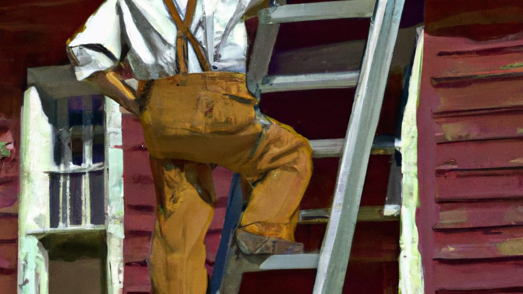 Man climbing ladder on Bennington, Nebraska home to replace roof