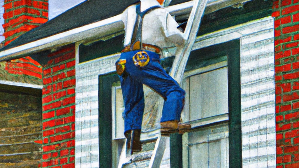 Man climbing ladder on Berwyn, Pennsylvania home to replace roof