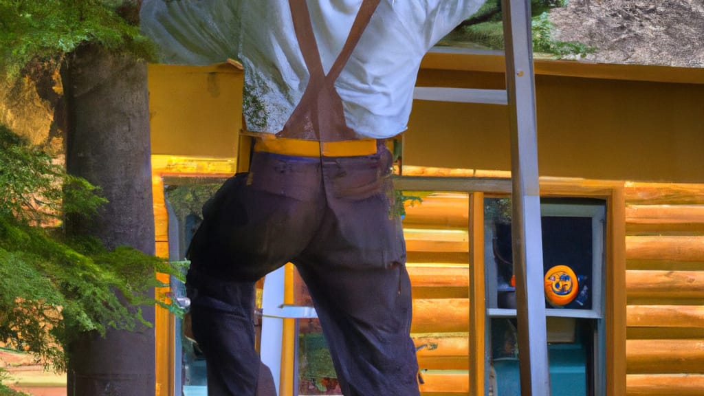 Man climbing ladder on Bigfork, Montana home to replace roof