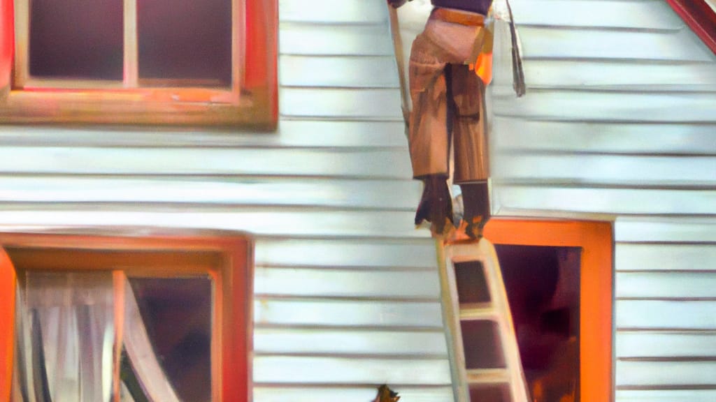 Man climbing ladder on Blain, Pennsylvania home to replace roof