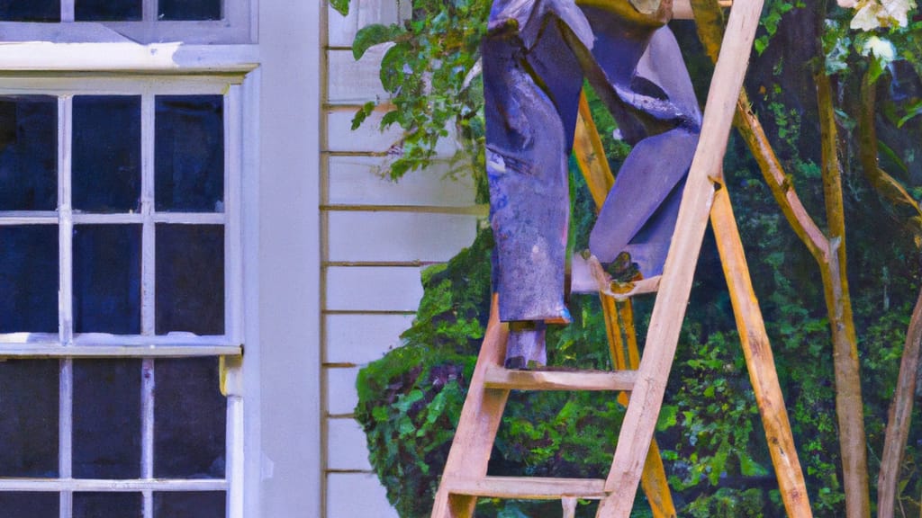 Man climbing ladder on Bloomfield Hills, Michigan home to replace roof