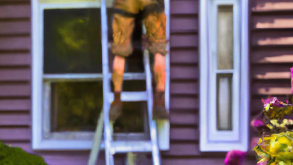 Man climbing ladder on Bloomfield, Iowa home to replace roof