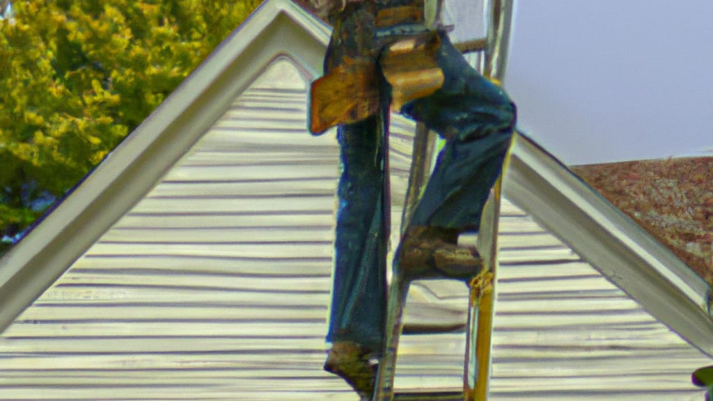 Man climbing ladder on Bloomsdale, Missouri home to replace roof