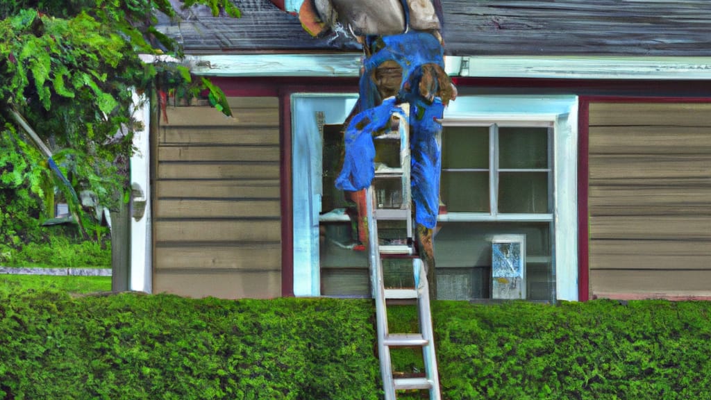 Man climbing ladder on Boscobel, Wisconsin home to replace roof