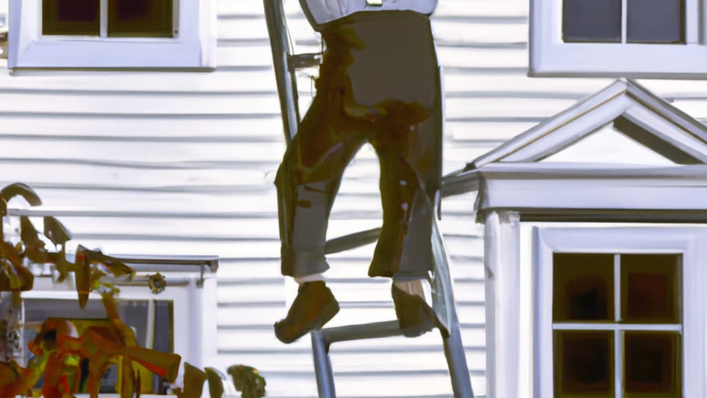 Man climbing ladder on Boxford, Massachusetts home to replace roof