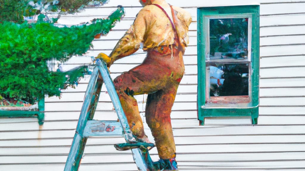 Man climbing ladder on Brewster, New York home to replace roof
