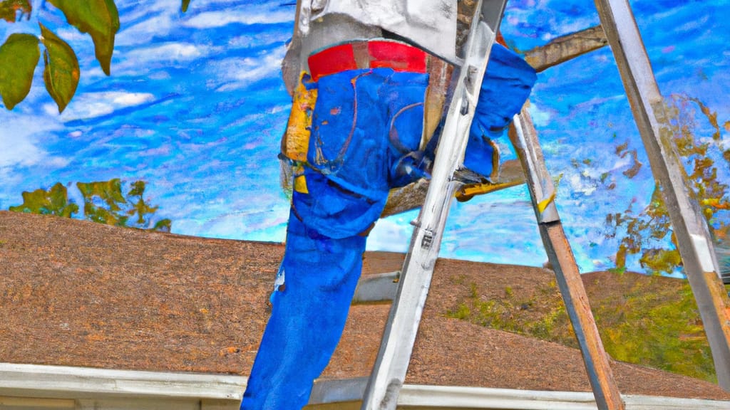 Man climbing ladder on Brookshire, Texas home to replace roof