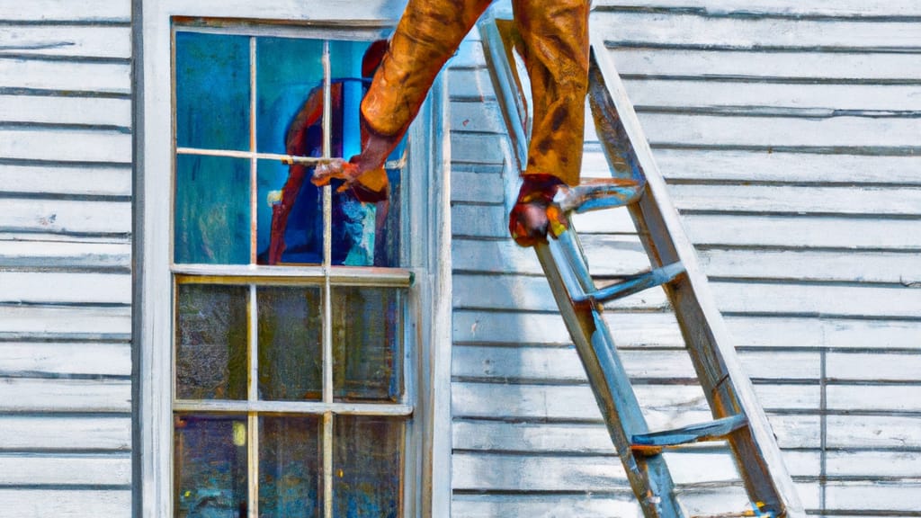 Man climbing ladder on Brownsboro, Alabama home to replace roof