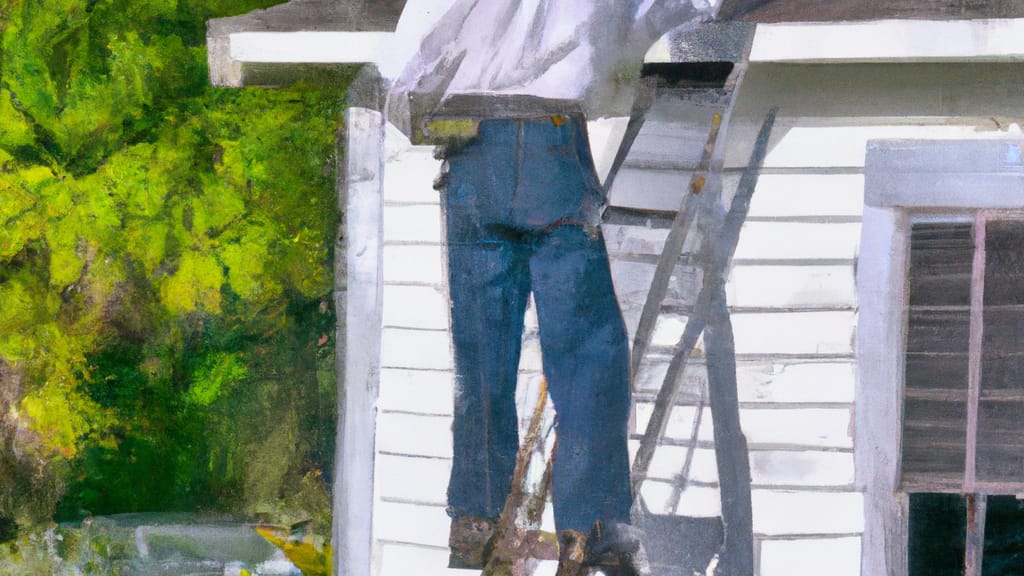 Man climbing ladder on Callahan, Florida home to replace roof