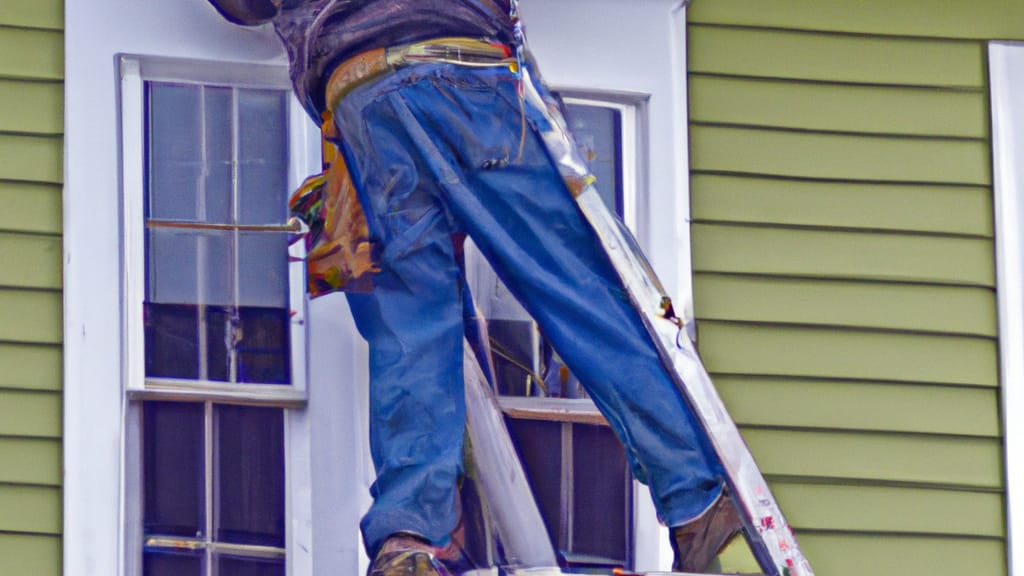 Man climbing ladder on Cambridge, Wisconsin home to replace roof