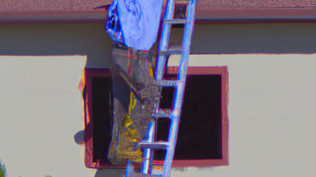 Man climbing ladder on Canyon Lake, California home to replace roof