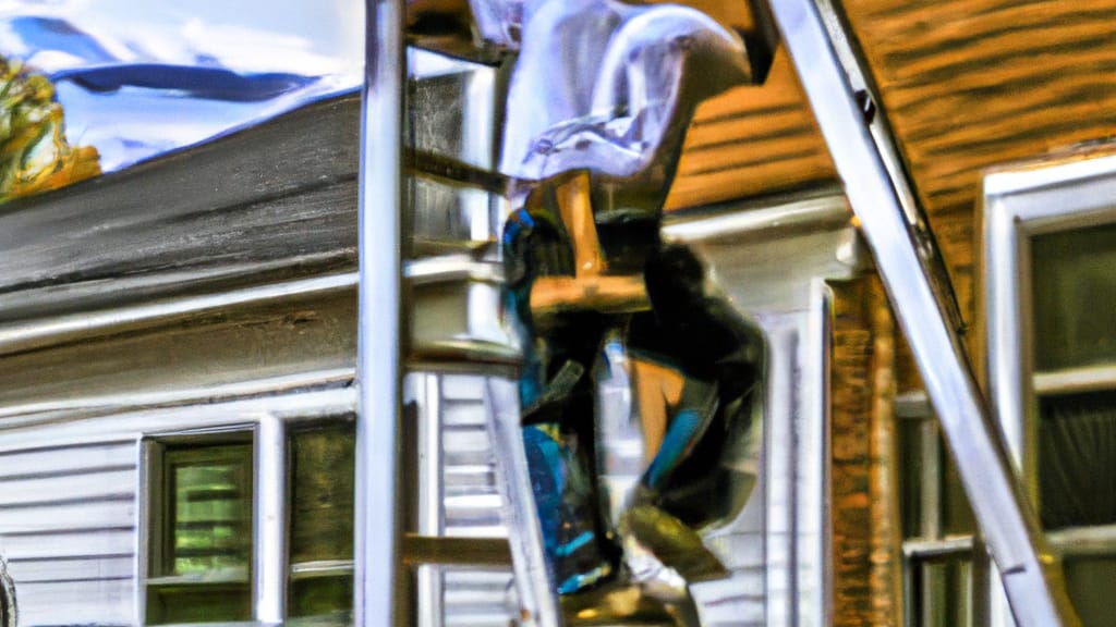 Man climbing ladder on Capitol Heights, Maryland home to replace roof