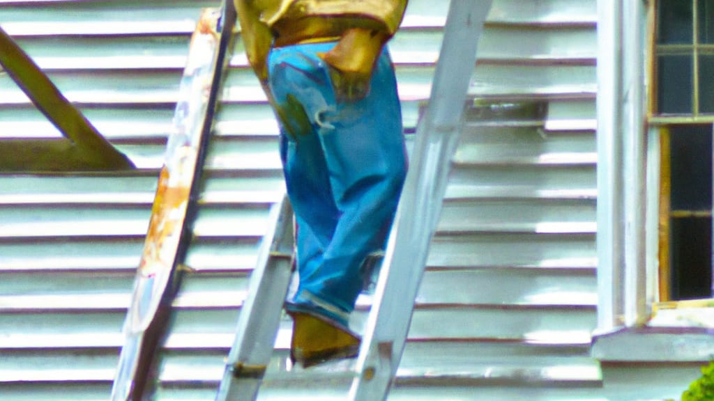 Man climbing ladder on Carthage, Tennessee home to replace roof