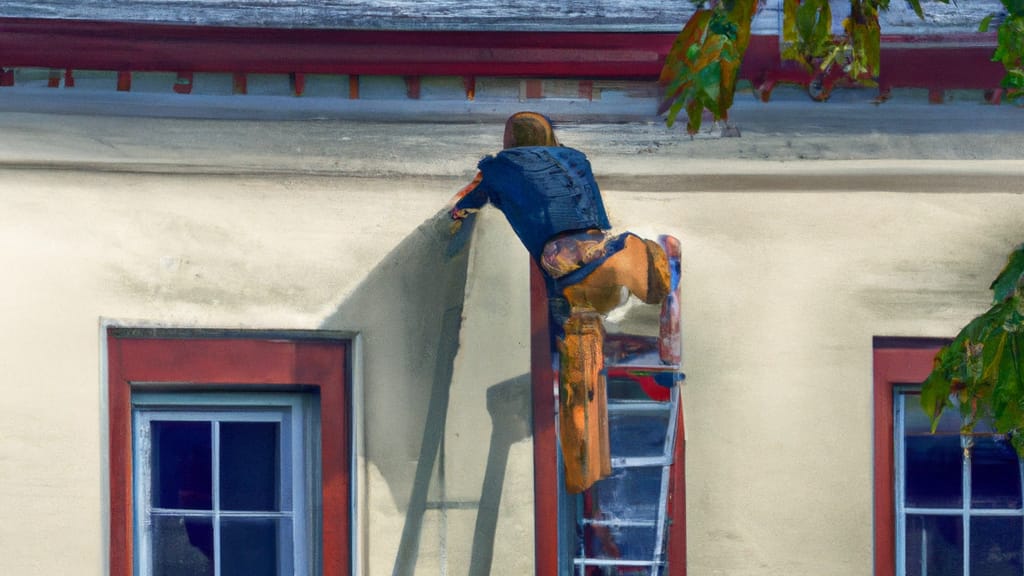 Man climbing ladder on Castle Shannon, Pennsylvania home to replace roof