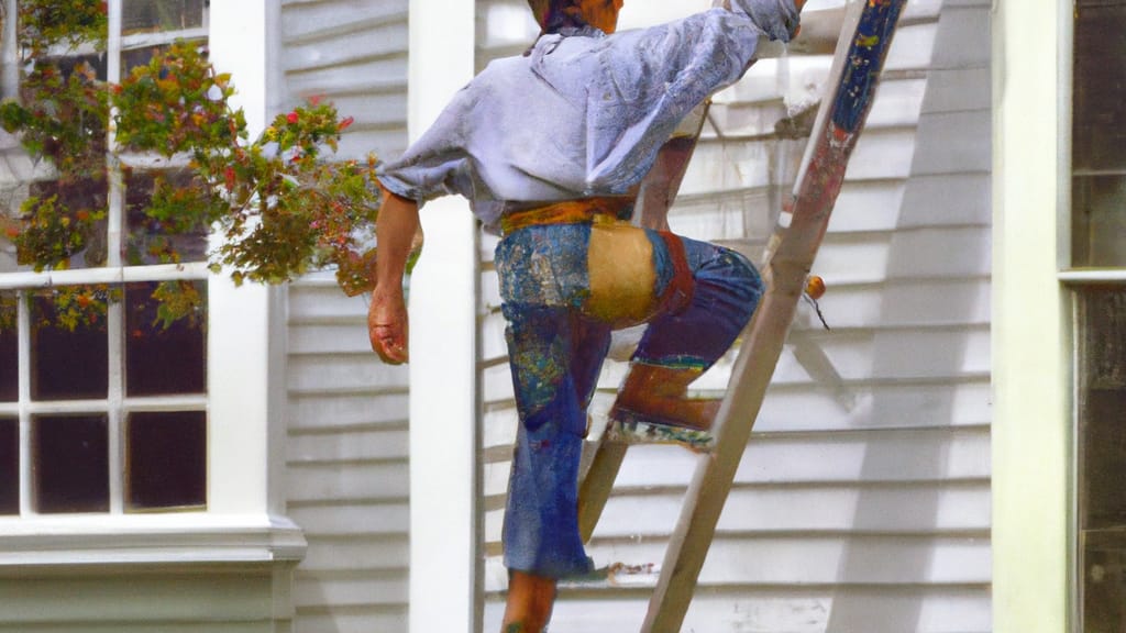 Man climbing ladder on Centerville, Massachusetts home to replace roof