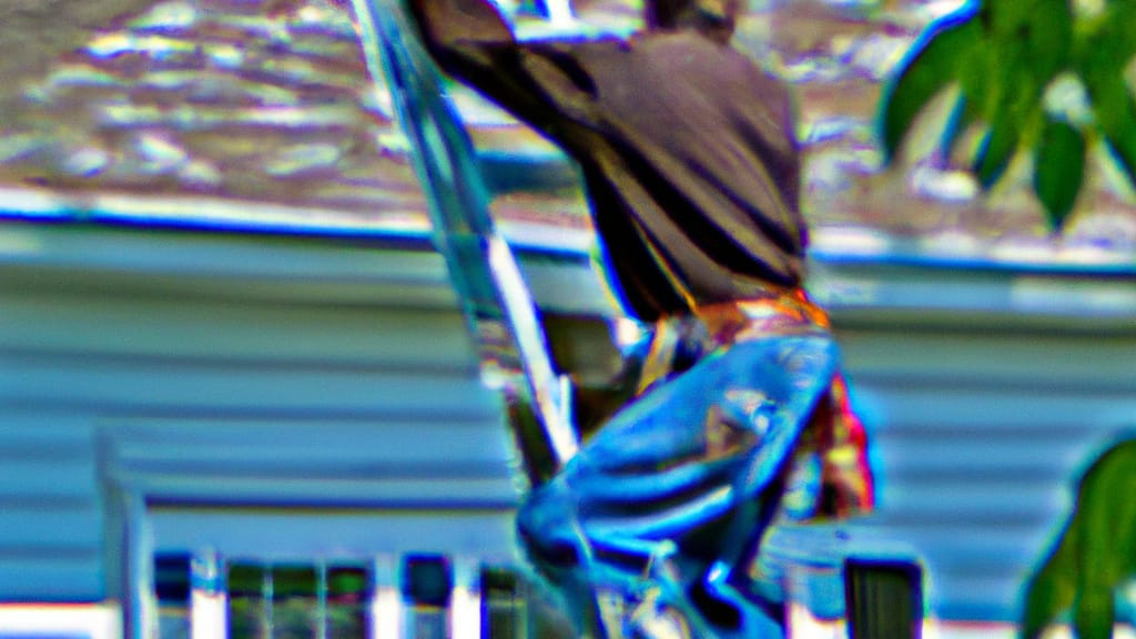 Man climbing ladder on Centerville, Ohio home to replace roof