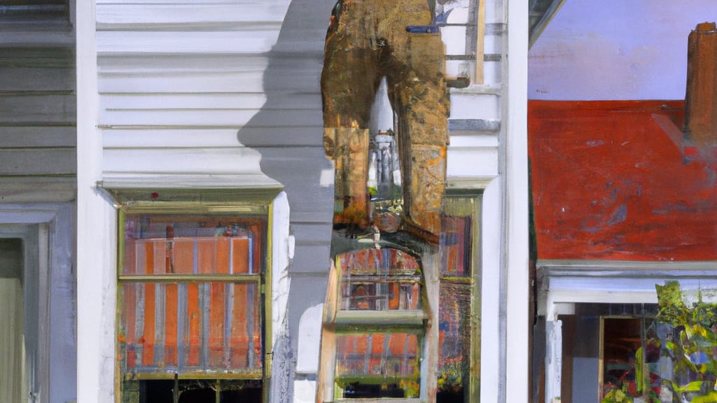 Man climbing ladder on Centre, Alabama home to replace roof