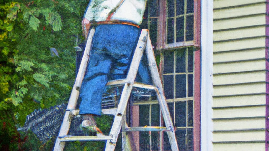 Man climbing ladder on Chalfont, Pennsylvania home to replace roof