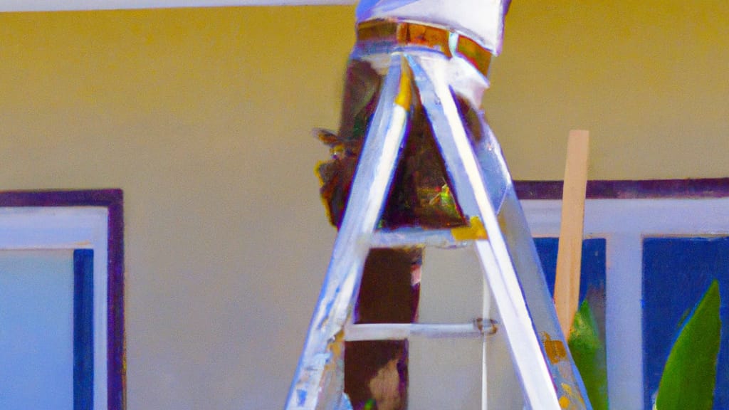 Man climbing ladder on Chatsworth, California home to replace roof