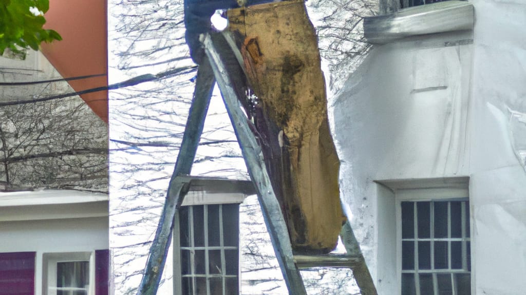 Man climbing ladder on Chestertown, Maryland home to replace roof