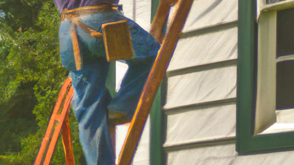 Man climbing ladder on Churchville, Maryland home to replace roof