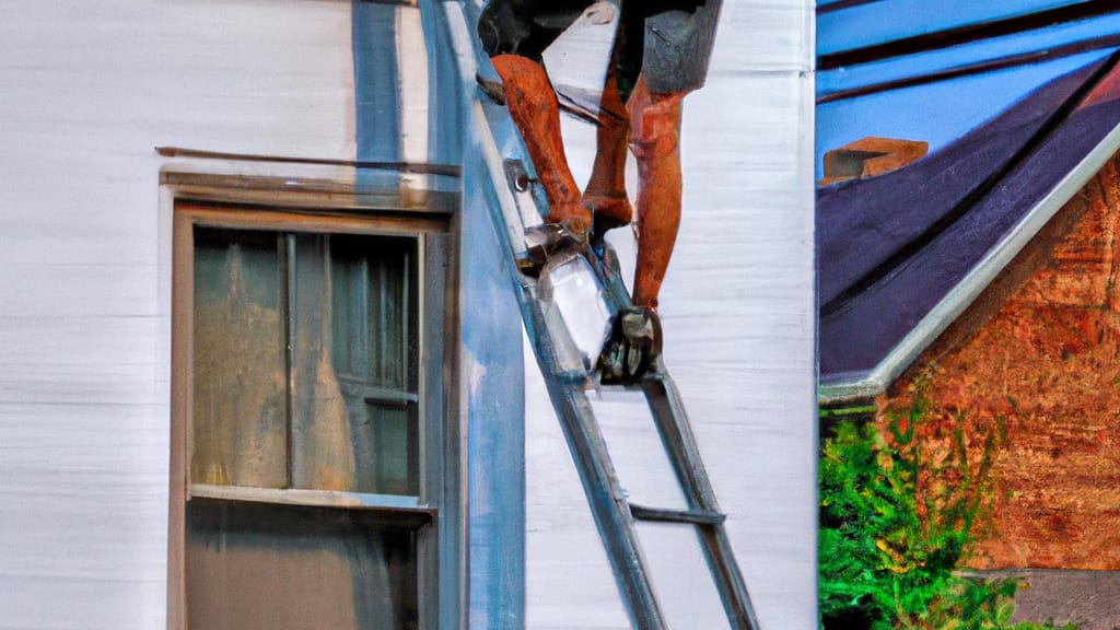 Man climbing ladder on Clarksburg, Maryland home to replace roof