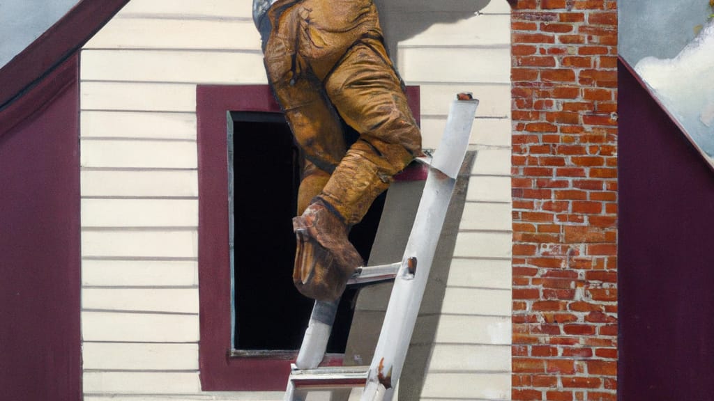 Man climbing ladder on Cleves, Ohio home to replace roof