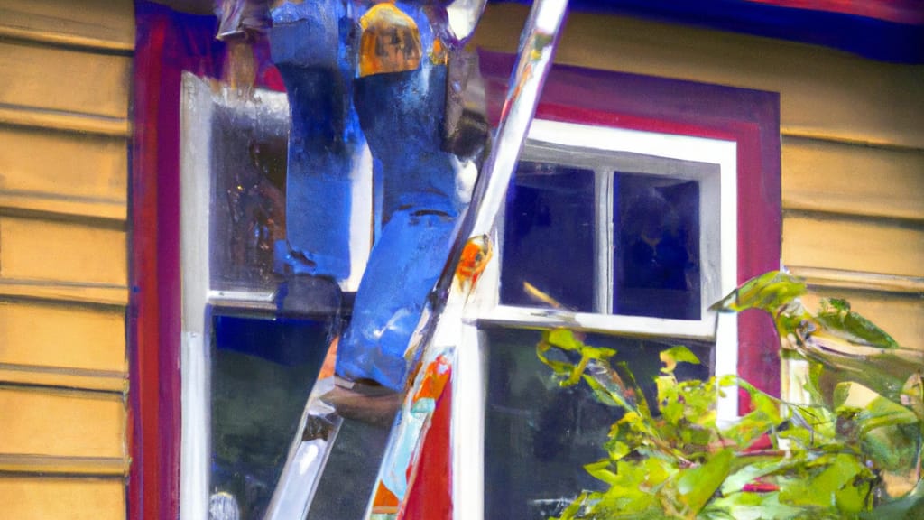 Man climbing ladder on Colbert, Washington home to replace roof