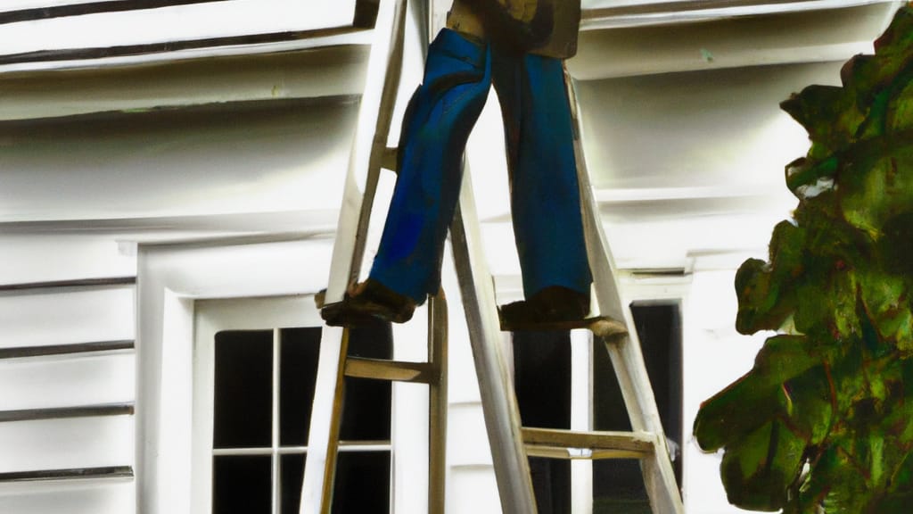 Man climbing ladder on Cordova, Maryland home to replace roof