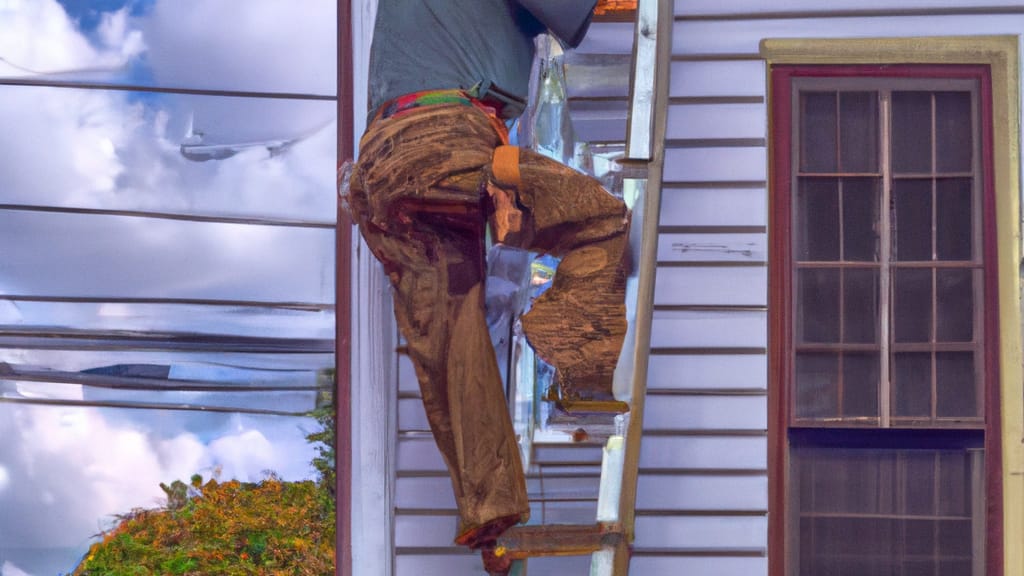 Man climbing ladder on Cordova, Tennessee home to replace roof