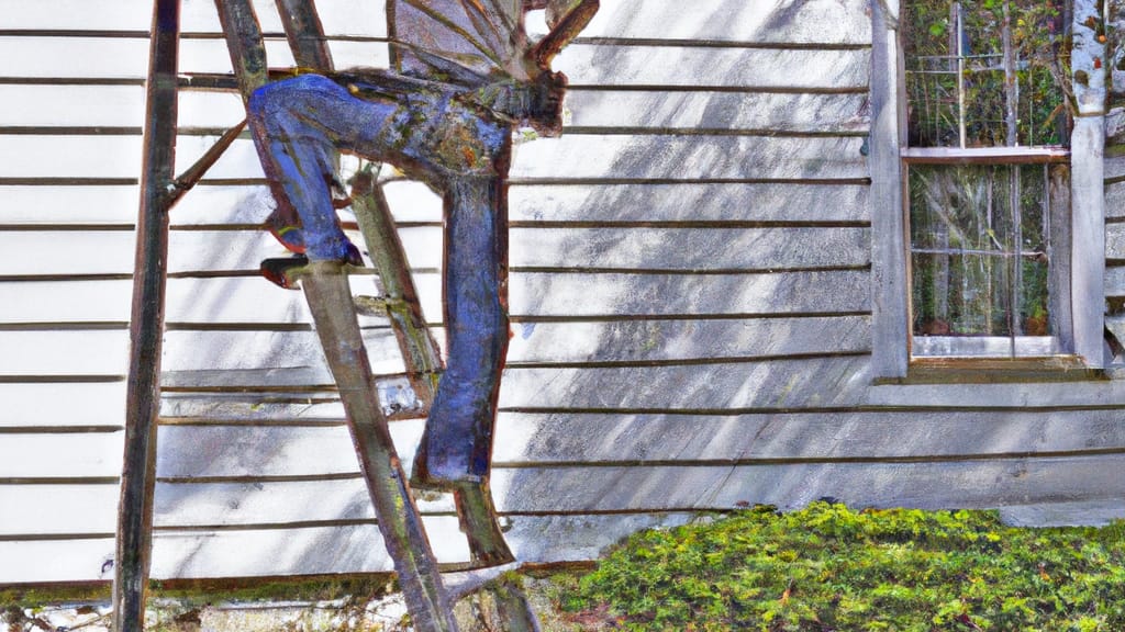 Man climbing ladder on Cottageville, South Carolina home to replace roof