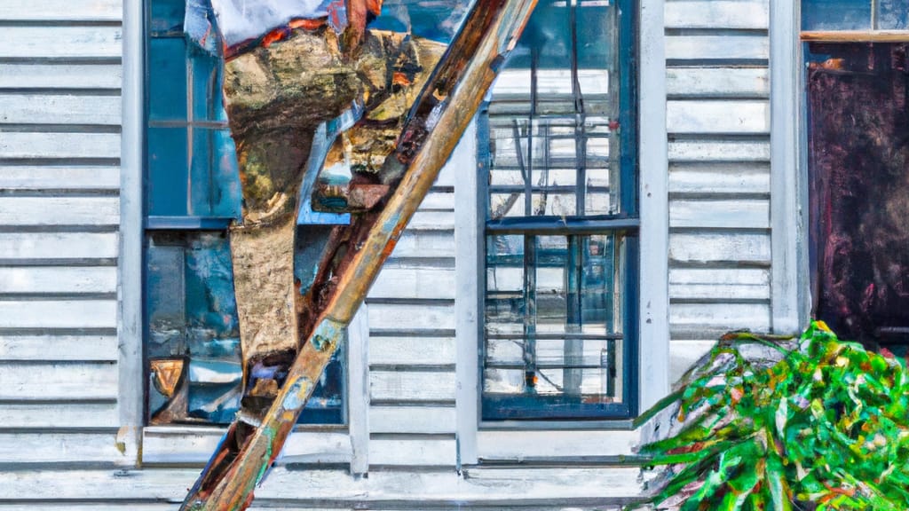 Man climbing ladder on Covington, Texas home to replace roof