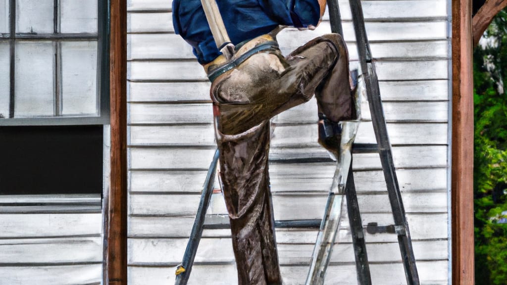 Man climbing ladder on Dakota, Minnesota home to replace roof