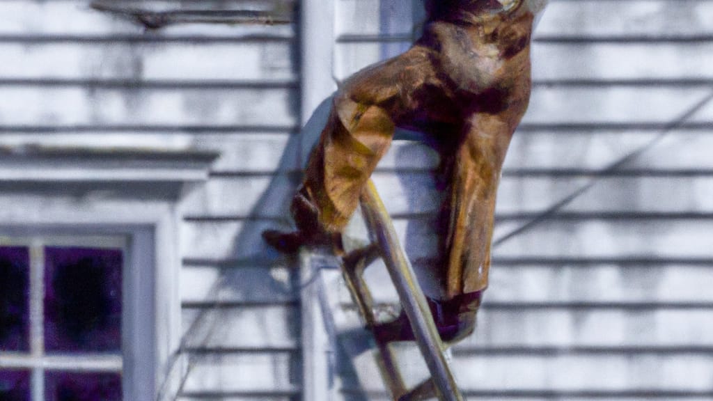 Man climbing ladder on Davisville, West Virginia home to replace roof