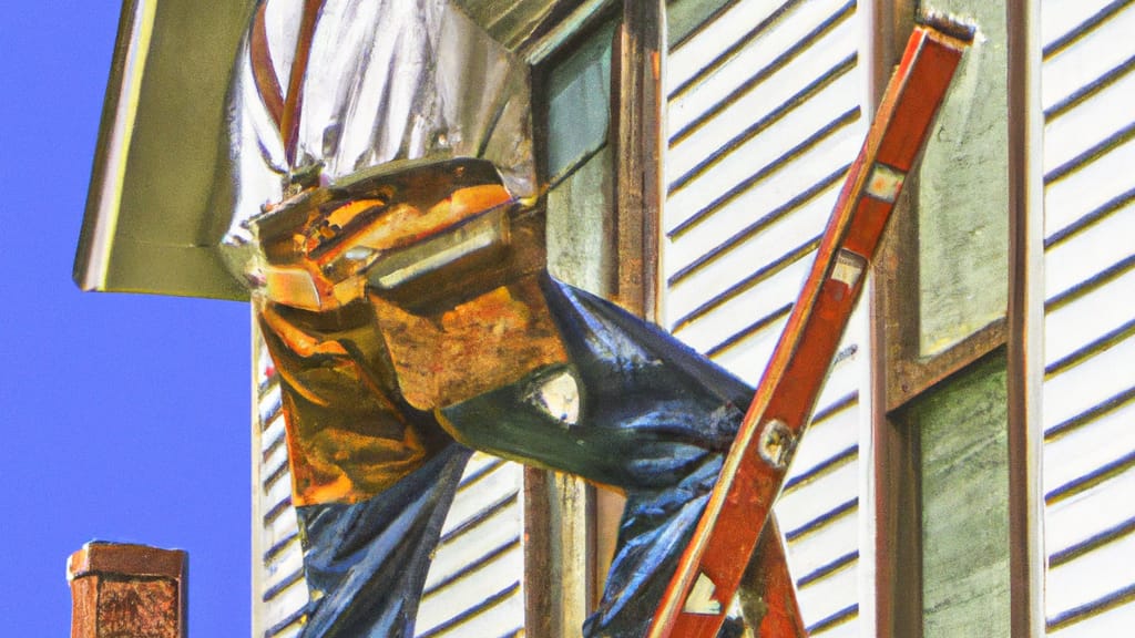 Man climbing ladder on Dayton, Minnesota home to replace roof