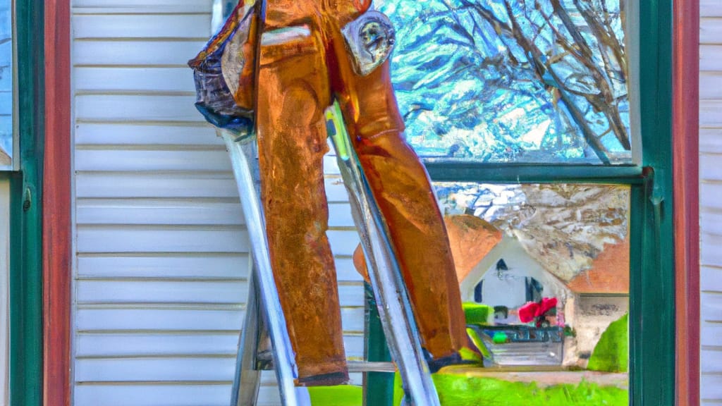 Man climbing ladder on Deerfield, Ohio home to replace roof