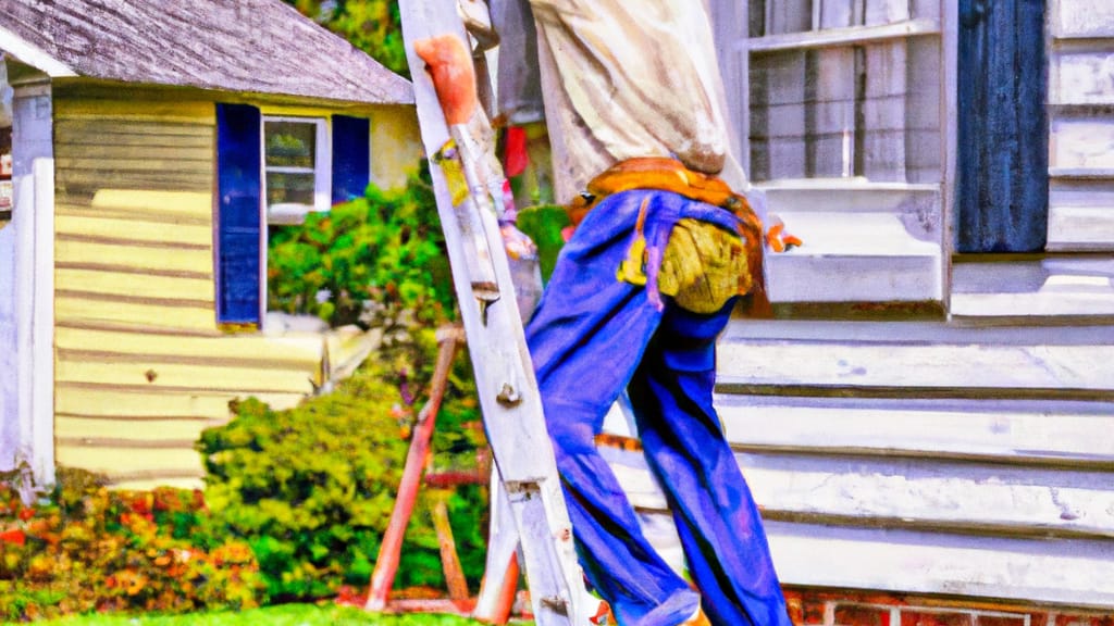 Man climbing ladder on Delmar, Maryland home to replace roof