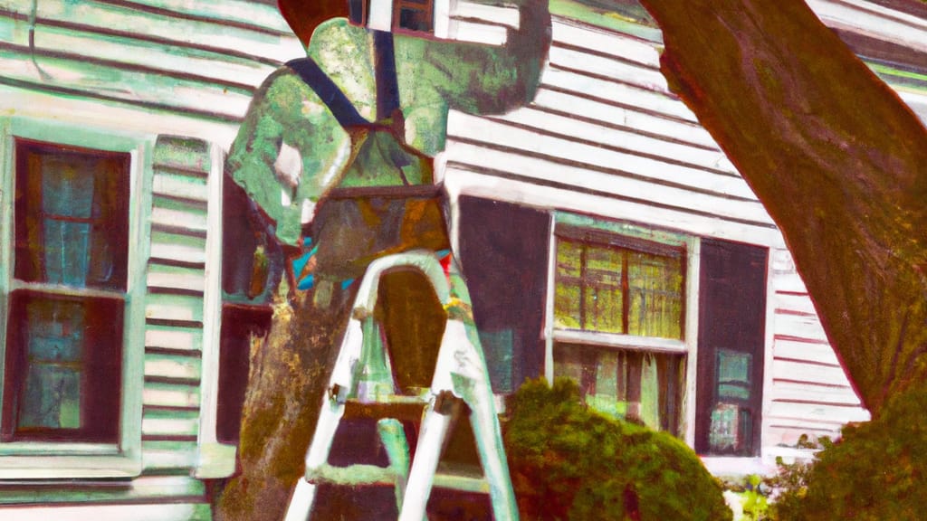 Man climbing ladder on Delran, New Jersey home to replace roof