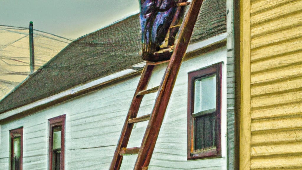 Man climbing ladder on Dubois, Pennsylvania home to replace roof