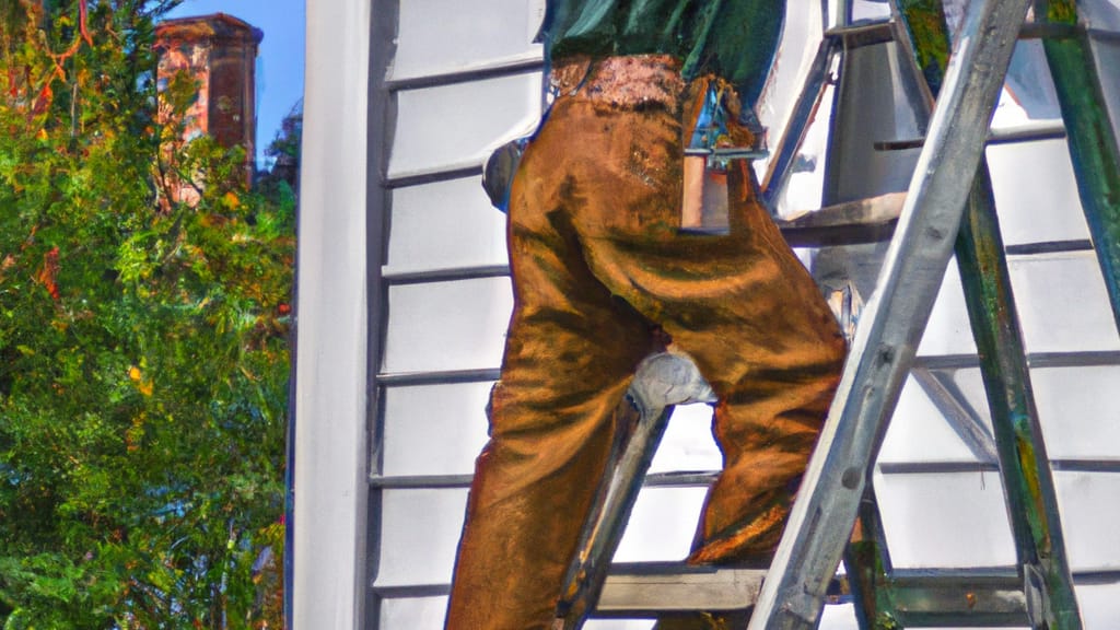 Man climbing ladder on East Amherst, New York home to replace roof