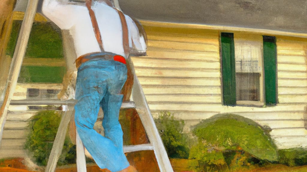 Man climbing ladder on East Bernard, Texas home to replace roof
