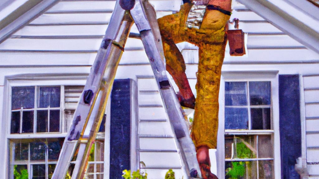 Man climbing ladder on East Hampton, Connecticut home to replace roof
