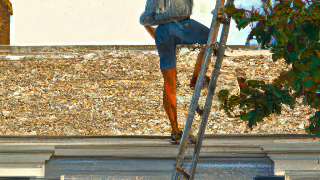 Man climbing ladder on Edgartown, Massachusetts home to replace roof